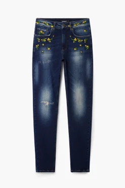 Vaqueros|Pantalones-Desigual Pantalon denim flores