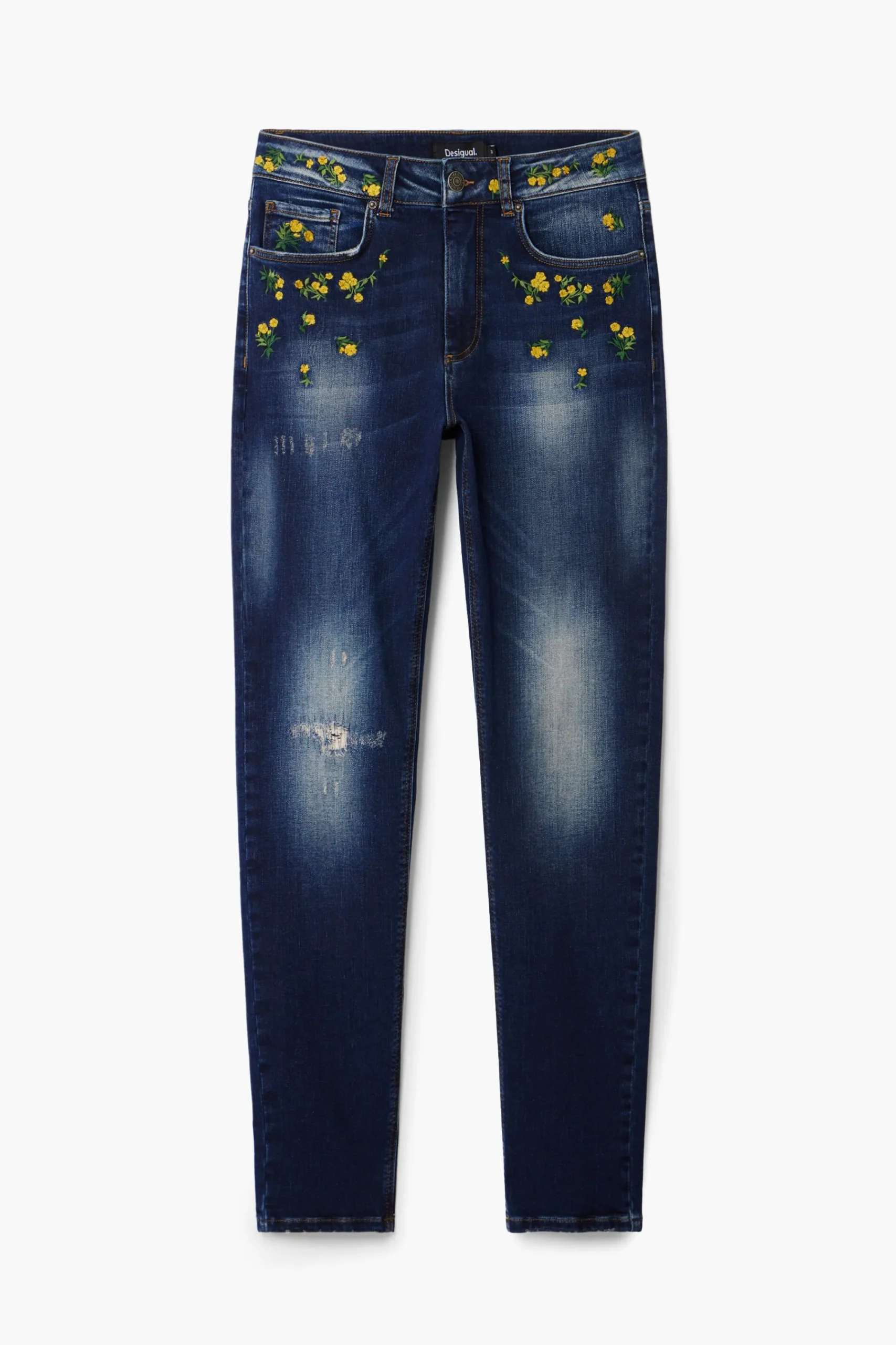 Vaqueros|Pantalones-Desigual Pantalon denim flores