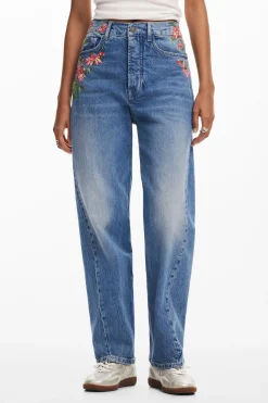 Vaqueros|Pantalones-Desigual Pantalones largos denim flores