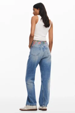 Vaqueros|Pantalones-Desigual Pantalones largos denim flores