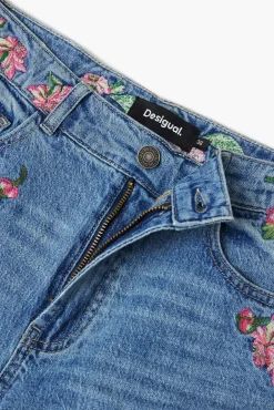 Vaqueros|Pantalones-Desigual Pantalones largos denim flores