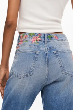 Vaqueros|Pantalones-Desigual Pantalones largos denim flores