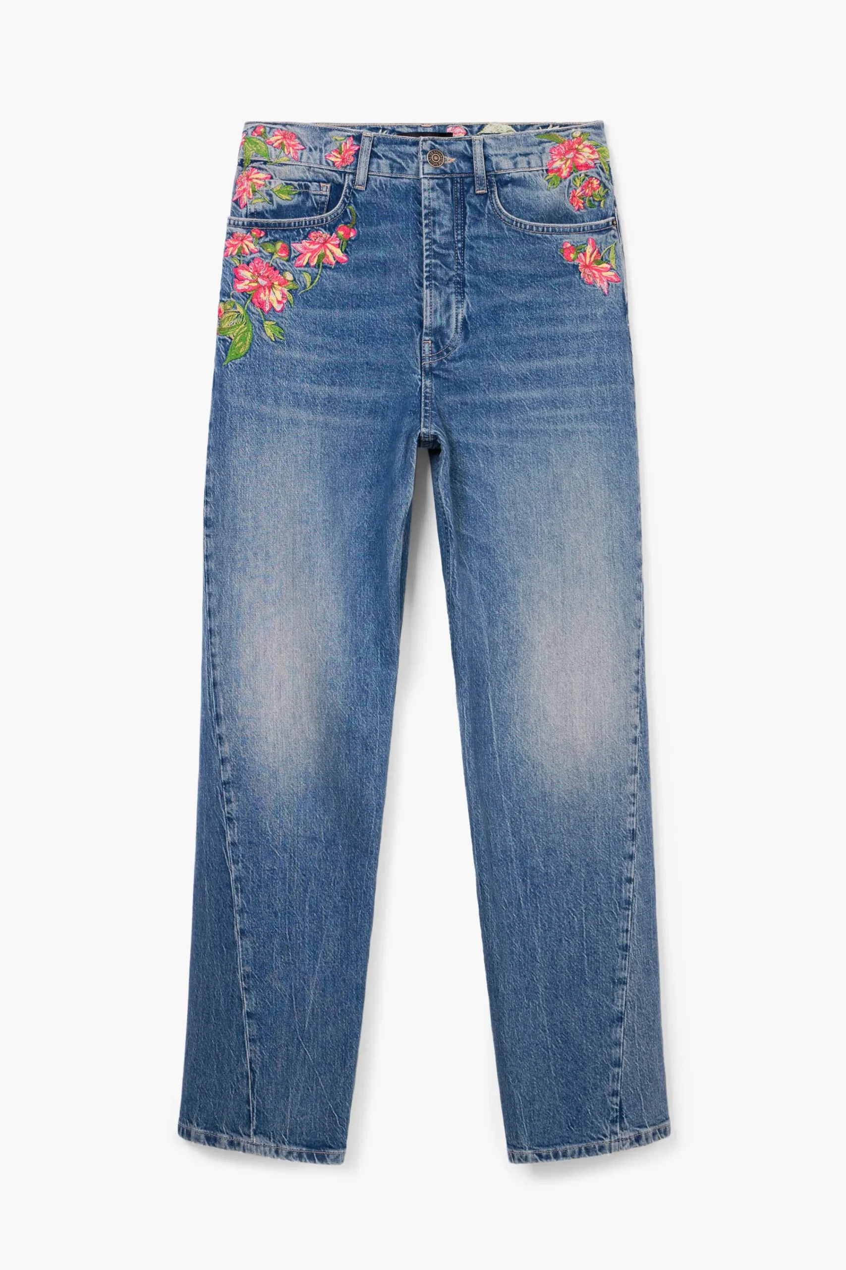 Vaqueros|Pantalones-Desigual Pantalones largos denim flores