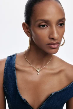 Joyería-Desigual Pendientes aro corazones bañado en oro Zalio