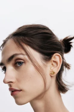 Joyería-Desigual Pendientes botón corazón baño oro Zalio