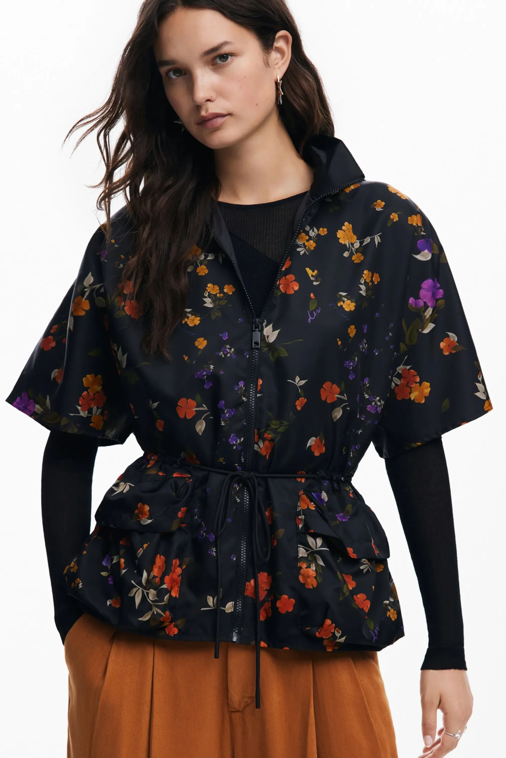 Bufandas Y Pañuelos|Ponchos-Desigual Poncho cremallera pétalos