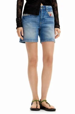 Vaqueros-Desigual Short denim bordados