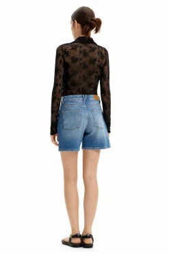 Vaqueros-Desigual Short denim bordados