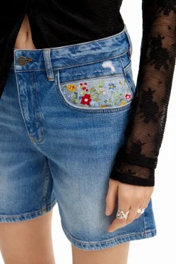 Vaqueros-Desigual Short denim bordados