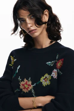 Ropa De Punto|Jerséis-Desigual Sudadera bordado flores