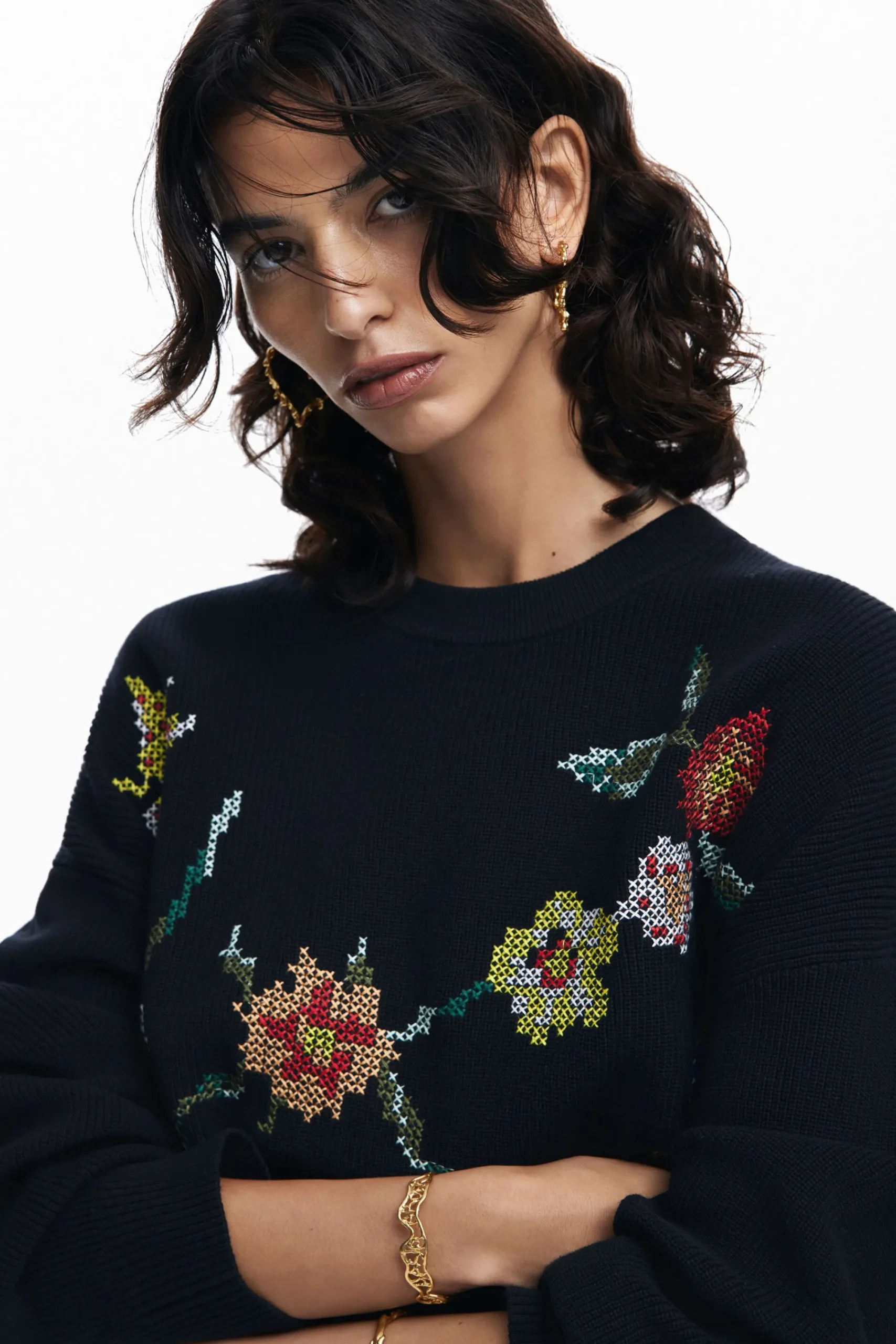 Ropa De Punto|Jerséis-Desigual Sudadera bordado flores
