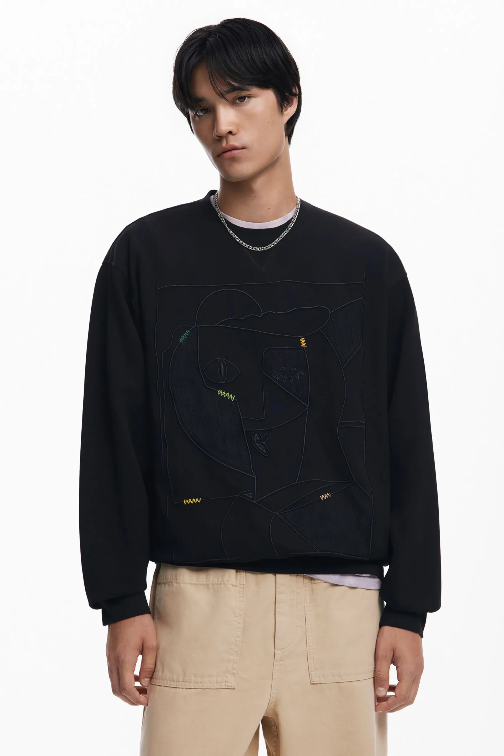 Jerséis Y Sudaderas-Desigual Sudadera bordados contraste