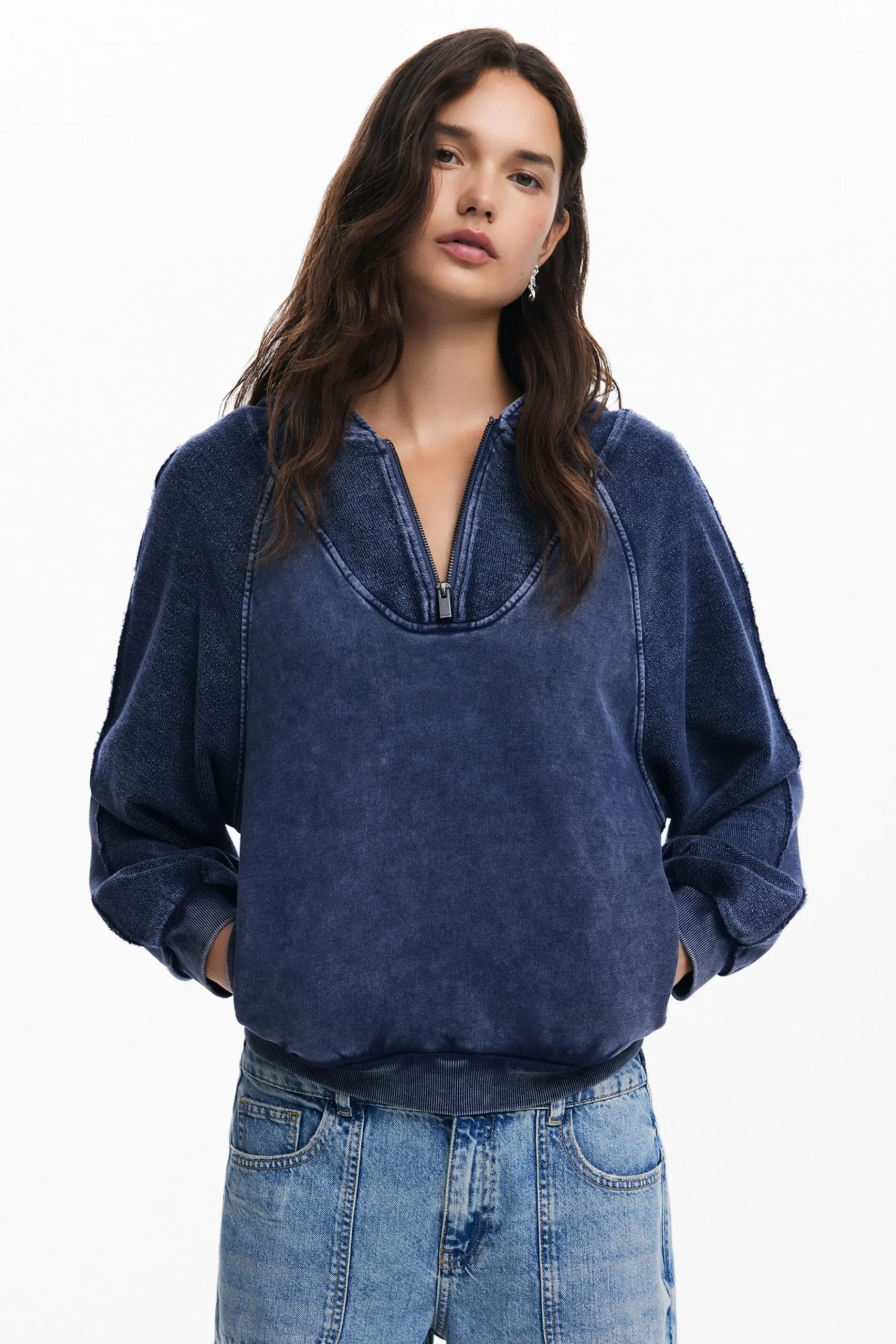Jerséis|Sudaderas-Desigual Sudadera capucha efecto lavado