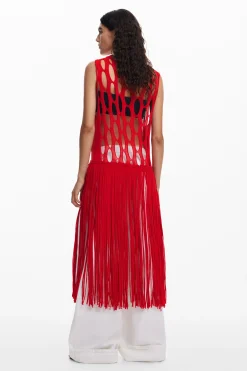 Ropa De Punto|Camisas Y Blusas-Desigual Top red flecos