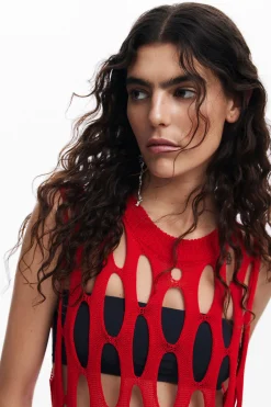 Ropa De Punto|Camisas Y Blusas-Desigual Top red flecos