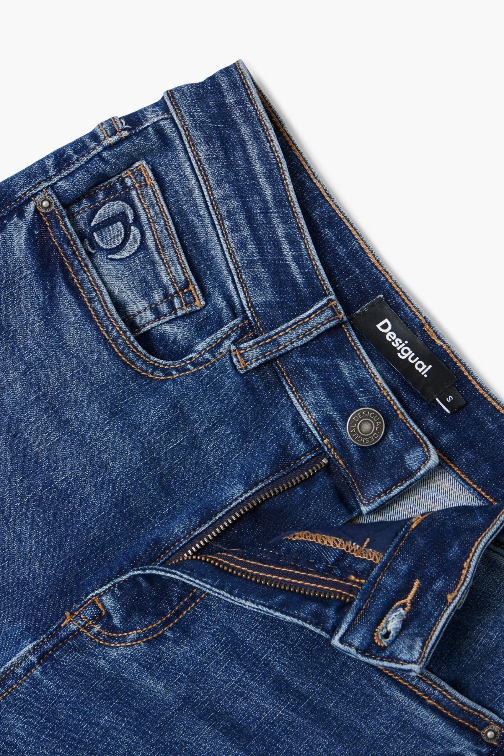 Vaqueros|Pantalones-Desigual Vaquero recto bolsillos liso