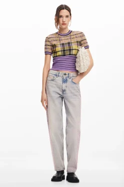 Vaqueros|Pantalones-Desigual Vaquero recto brillantes