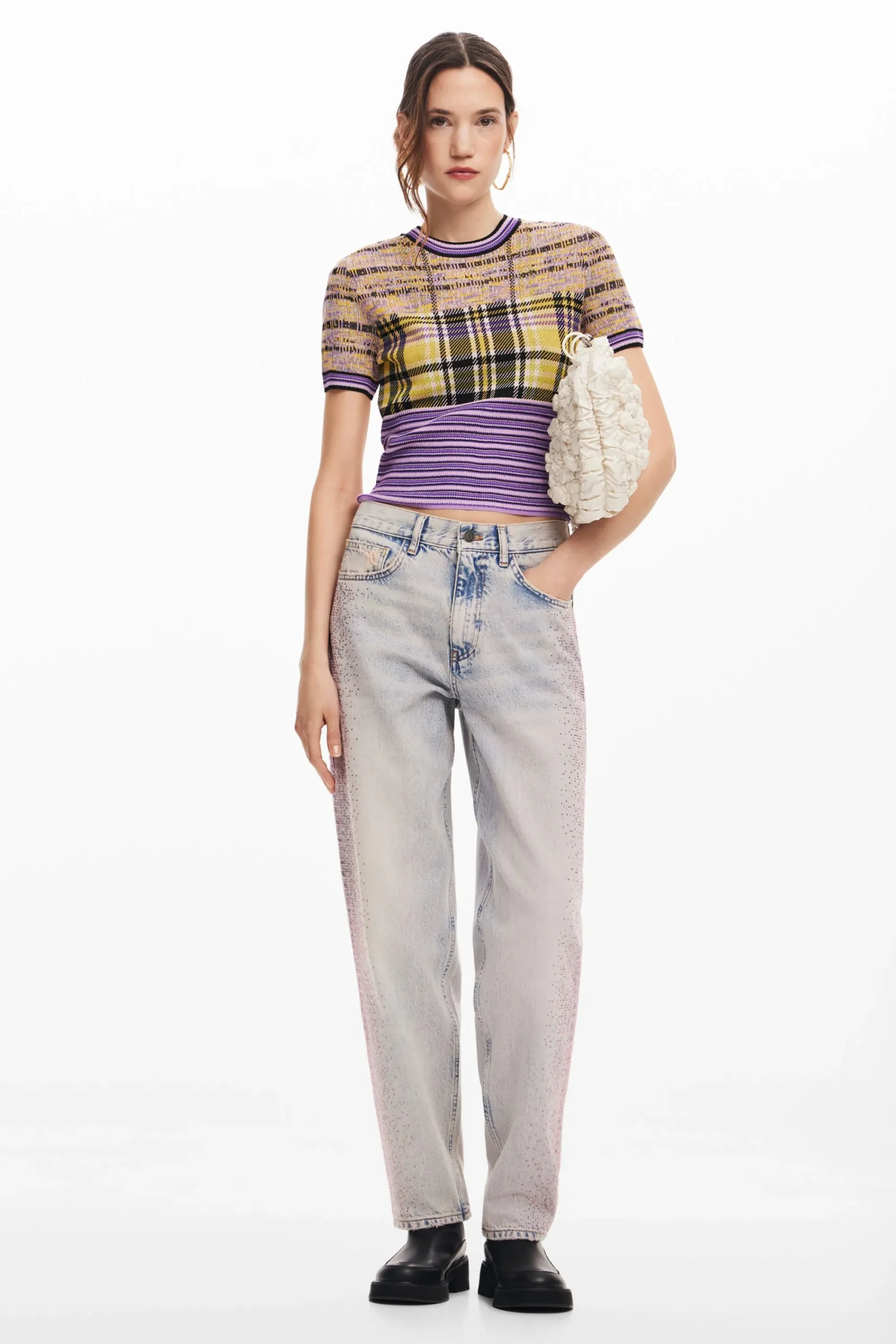 Vaqueros|Pantalones-Desigual Vaquero recto brillantes