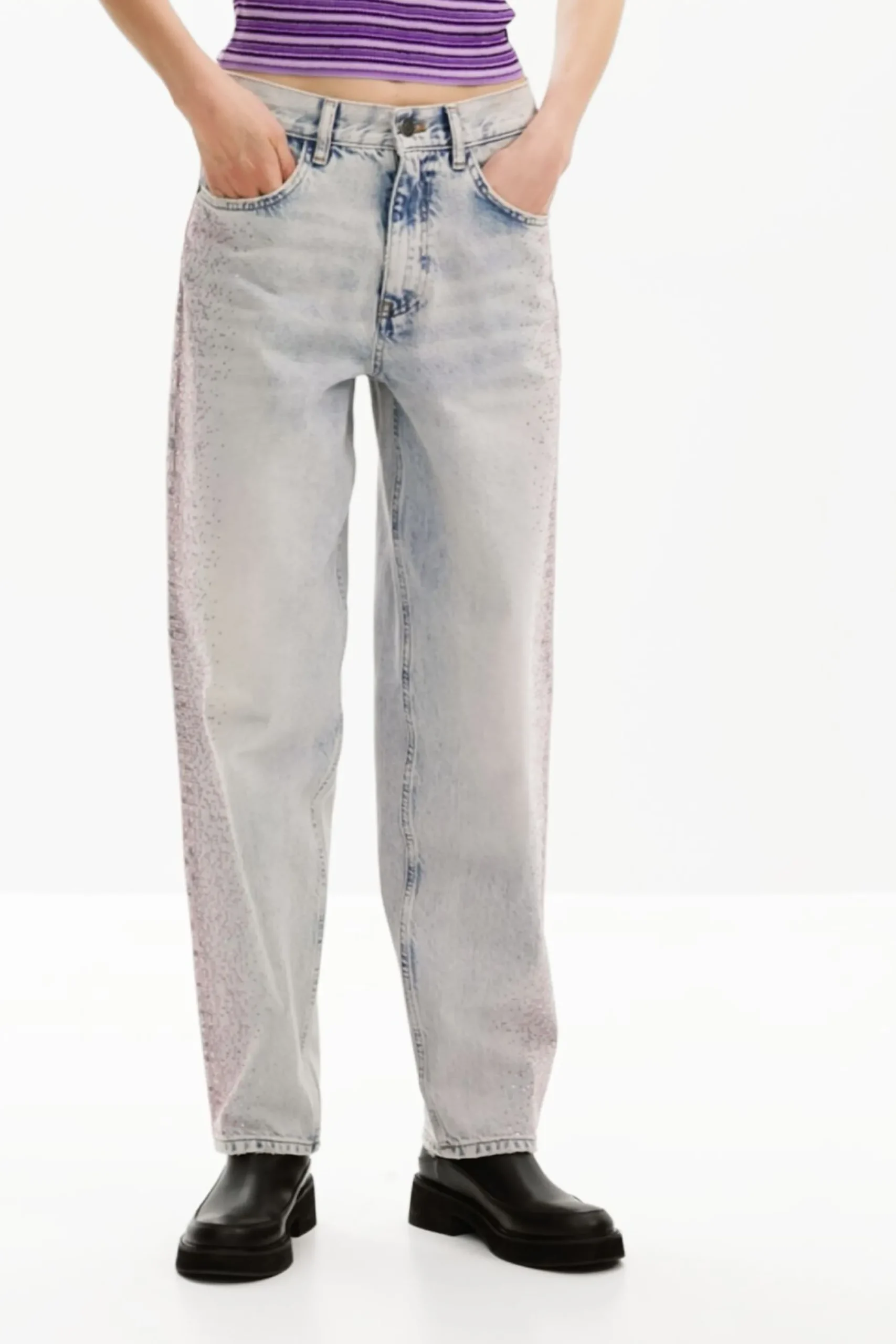 Vaqueros|Pantalones-Desigual Vaquero recto brillantes