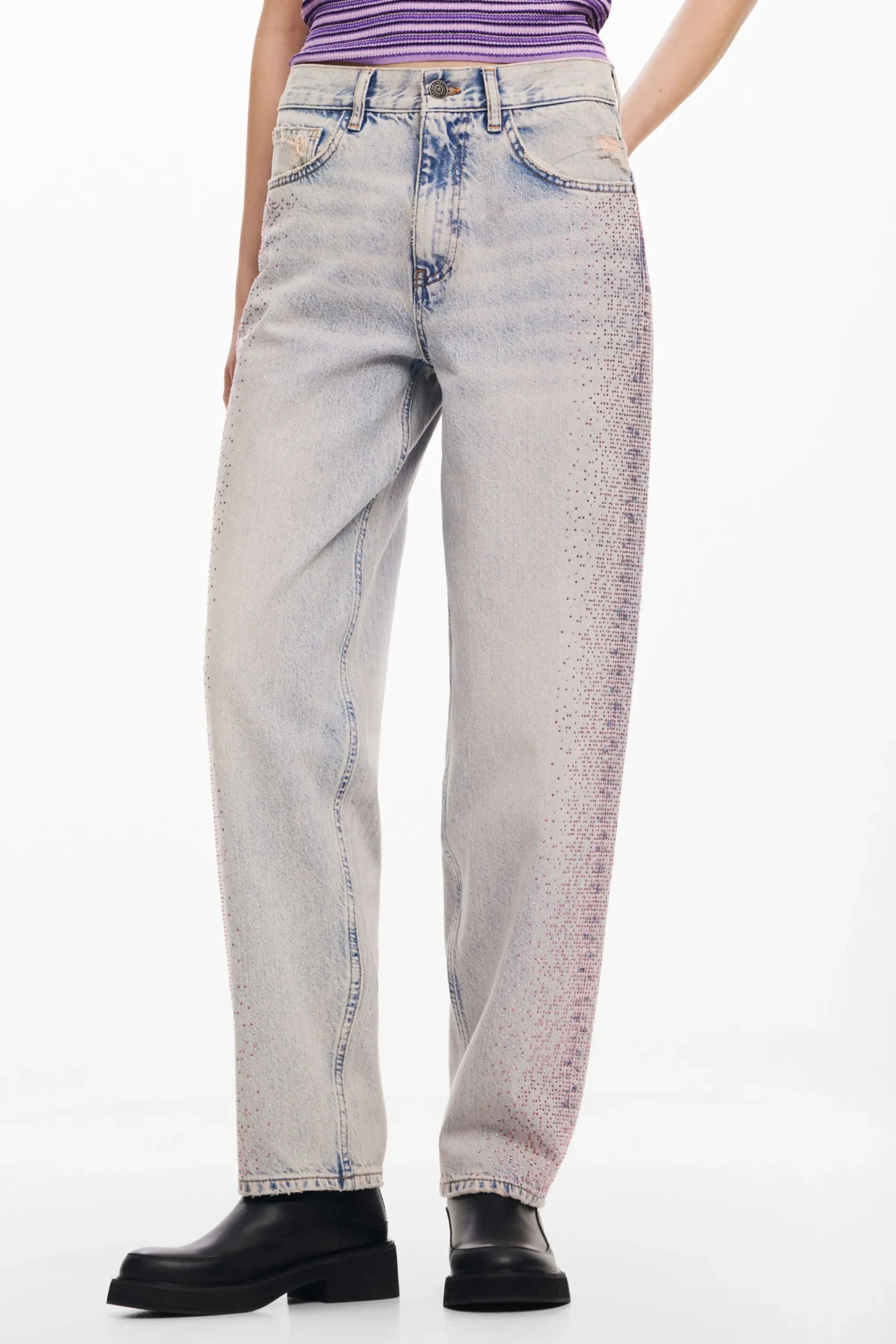 Vaqueros|Pantalones-Desigual Vaquero recto brillantes