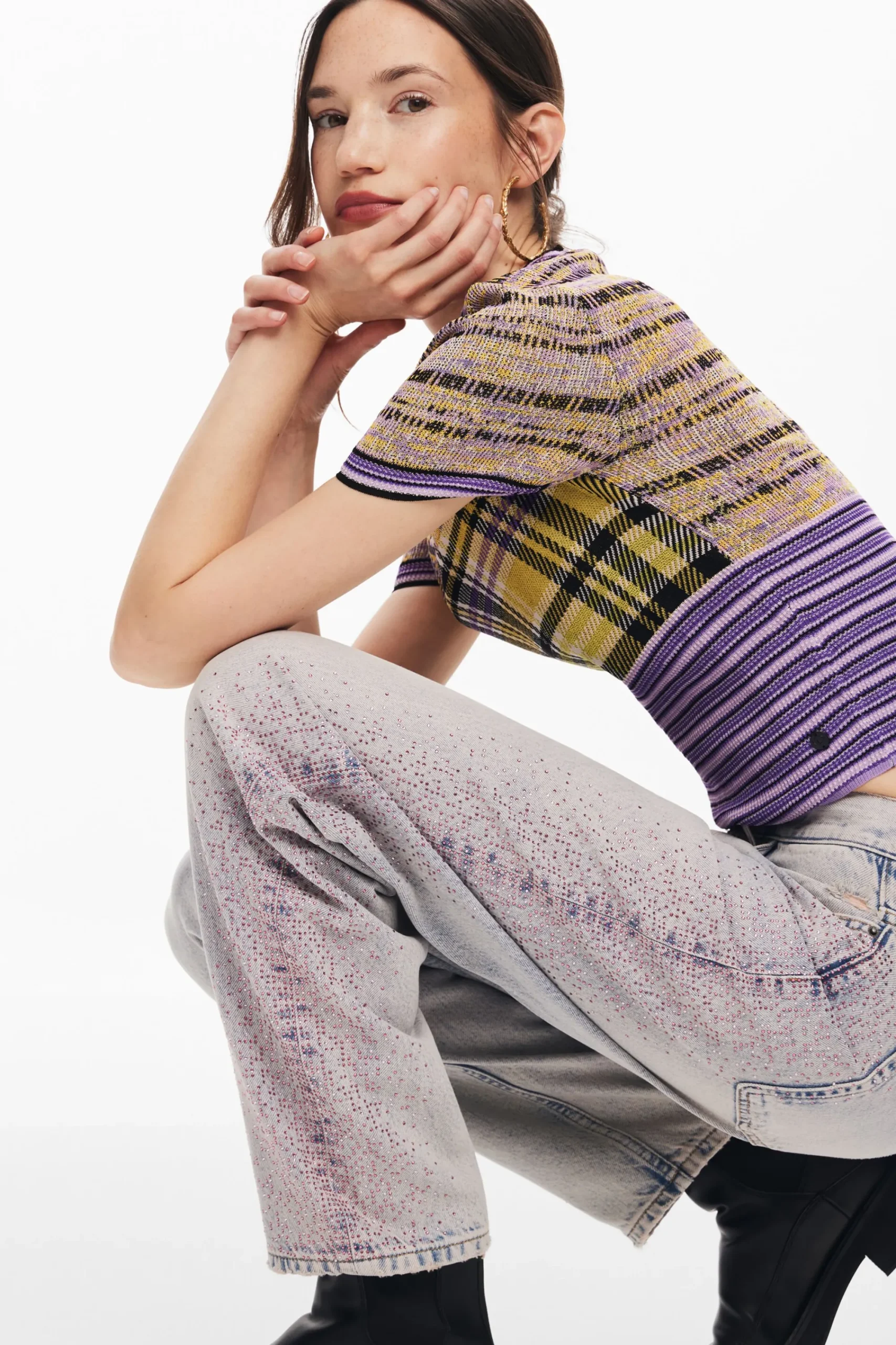 Vaqueros|Pantalones-Desigual Vaquero recto brillantes