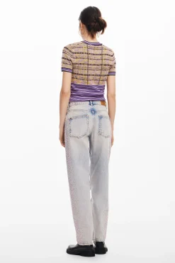 Vaqueros|Pantalones-Desigual Vaquero recto brillantes