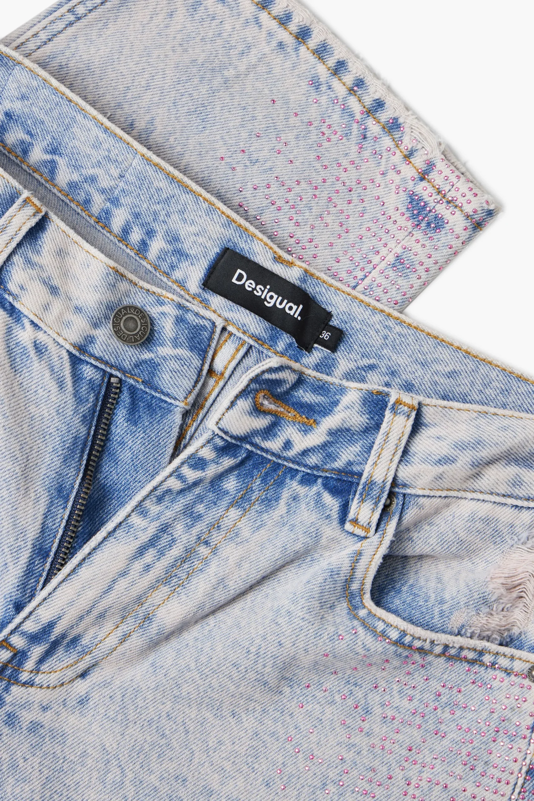 Vaqueros|Pantalones-Desigual Vaquero recto brillantes