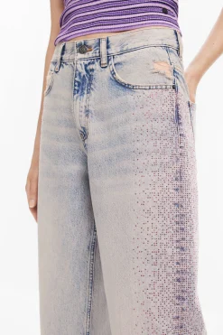 Vaqueros|Pantalones-Desigual Vaquero recto brillantes