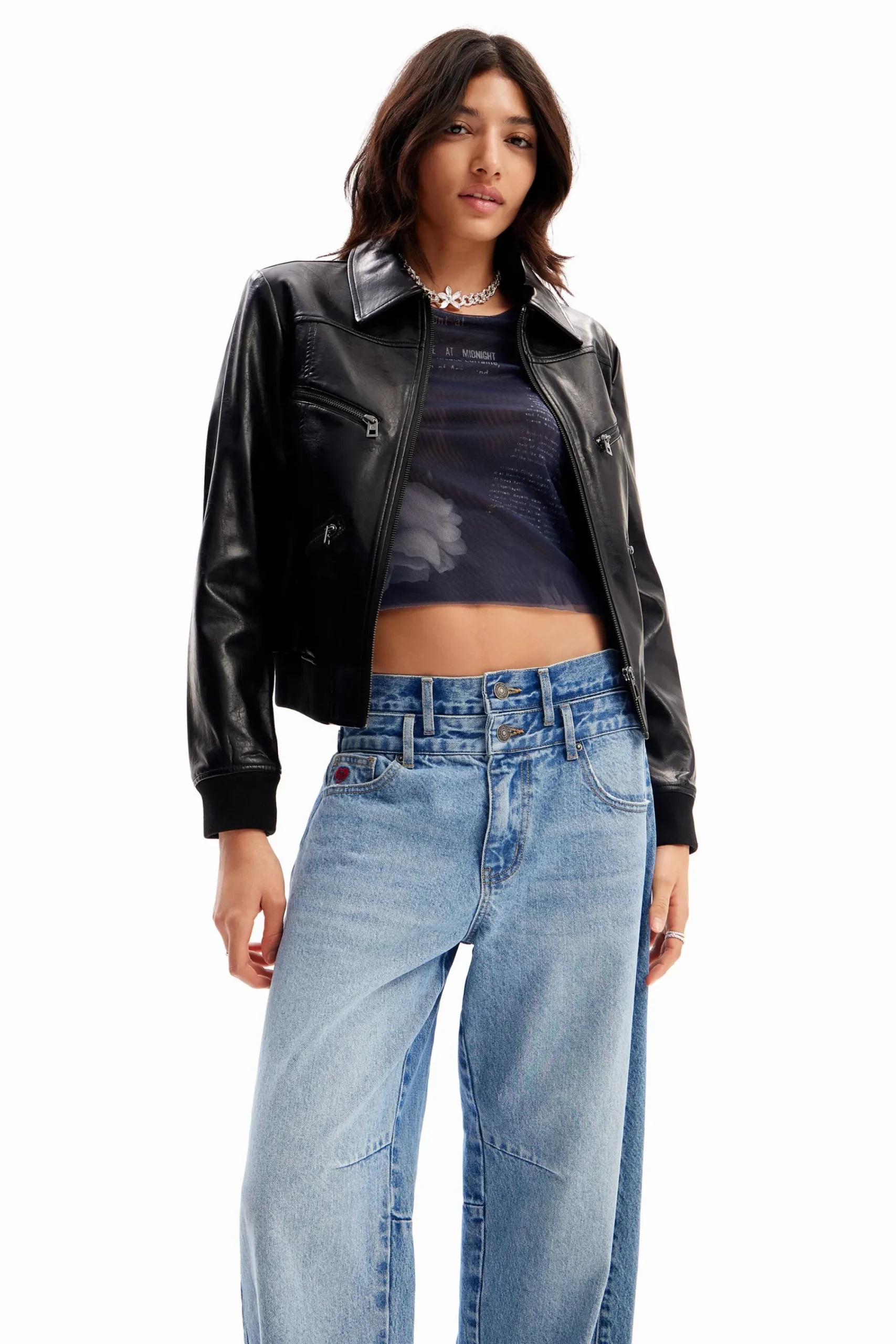 Vaqueros|Pantalones-Desigual Vaqueros Balloon cintura doble