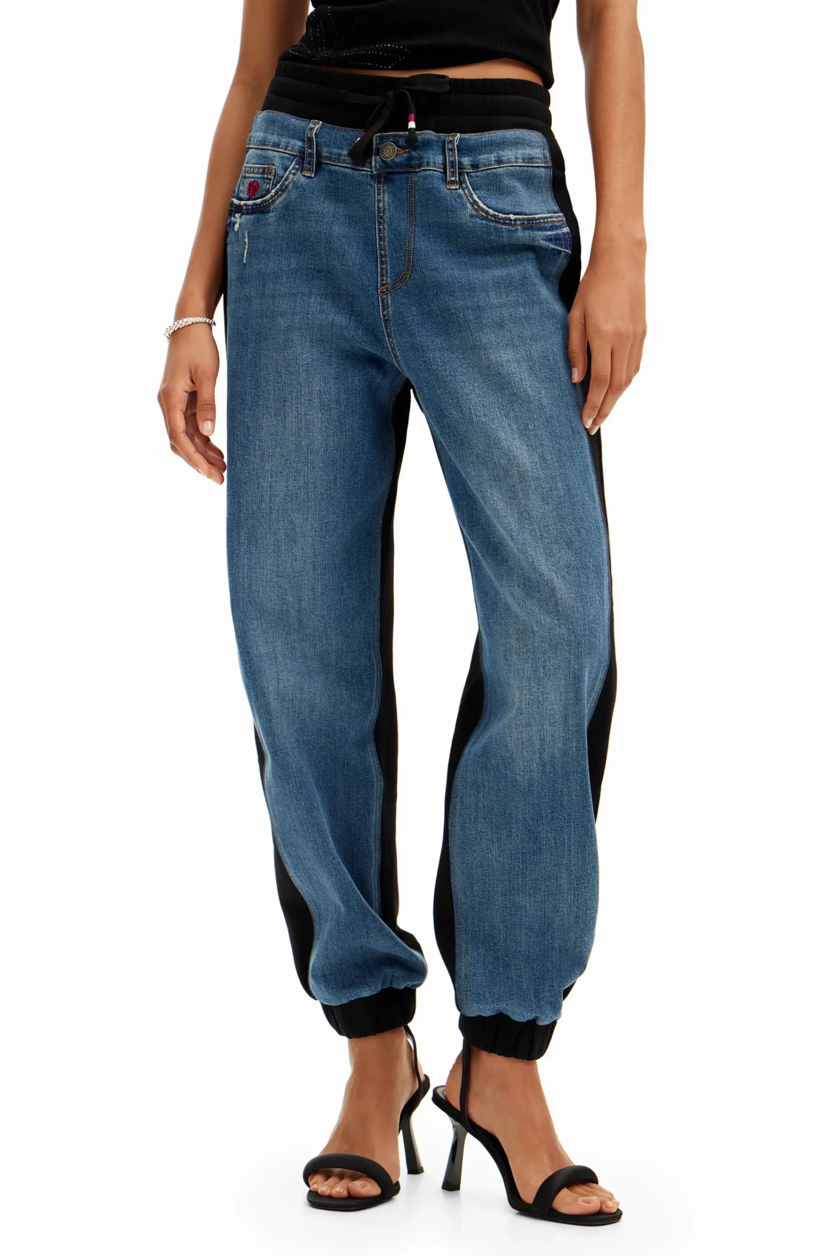 Vaqueros|Pantalones-Desigual Vaqueros jogger contraste