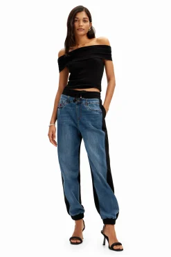 Vaqueros|Pantalones-Desigual Vaqueros jogger contraste