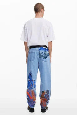 Jeans Y Pantalones-Desigual Vaqueros straight estampado India