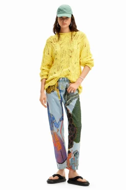 Jeans Y Pantalones-Desigual Vaqueros straight estampado India