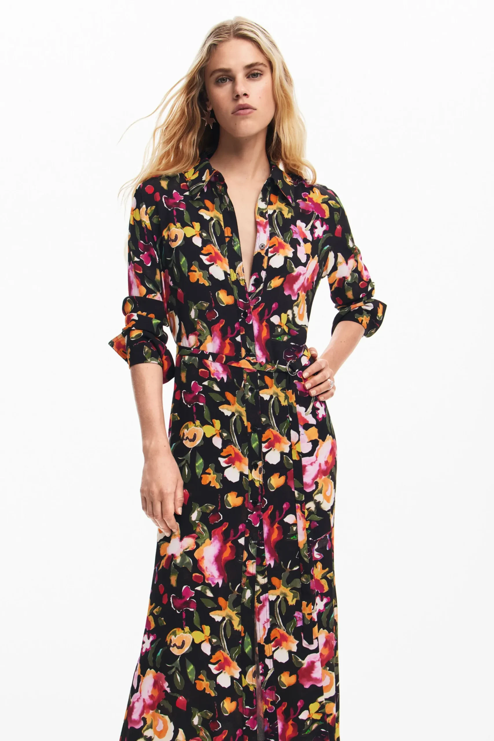 Vestidos Y Monos-Desigual Vestido camisero flores