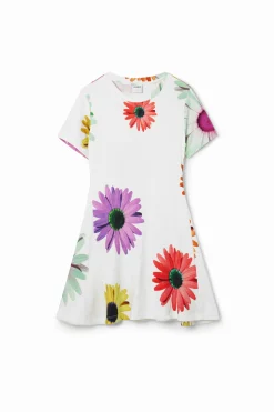 Vestidos-Desigual Vestido corto canalé margaritas