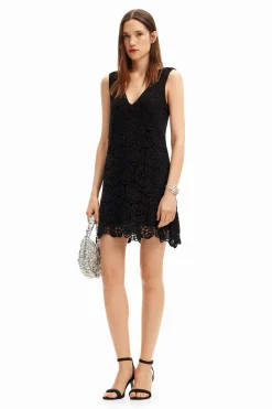 Vestidos Y Monos-Desigual Vestido corto crochet