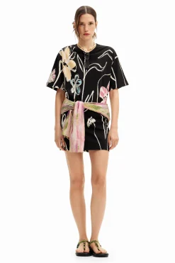 Vestidos Y Monos-Desigual Vestido corto flores ilustradas
