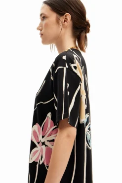 Vestidos Y Monos-Desigual Vestido corto flores ilustradas