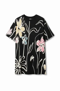 Vestidos Y Monos-Desigual Vestido corto flores ilustradas