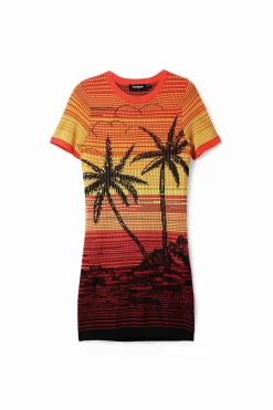 Vestidos Y Monos-Desigual Vestido corto punto palmeras
