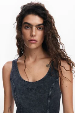 Vestidos Y Monos-Desigual Vestido denim efecto lavado