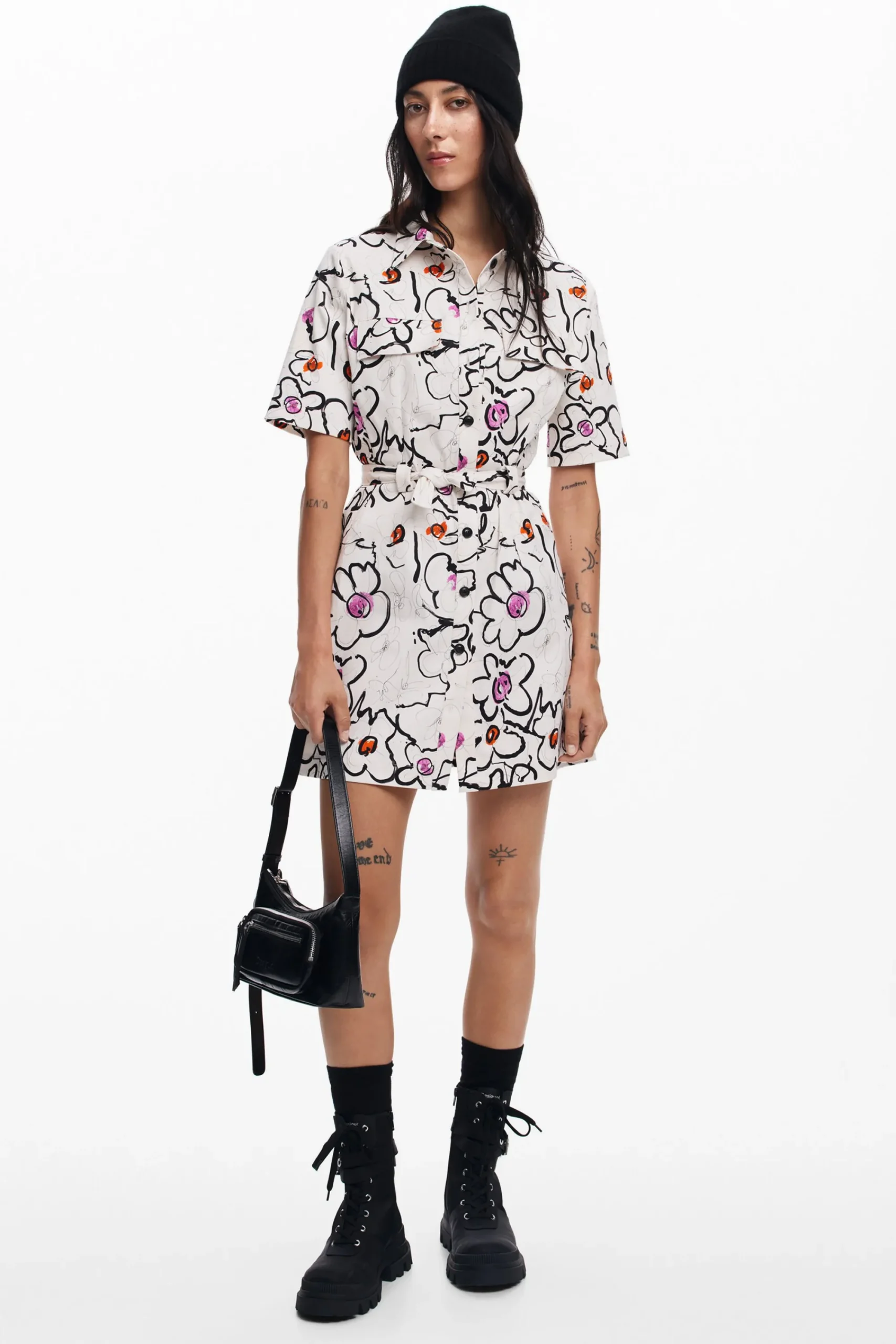 Vestidos Y Monos-Desigual Vestido flores dibujadas