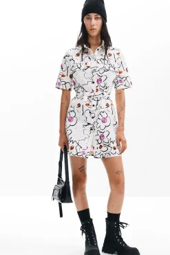 Vestidos Y Monos-Desigual Vestido flores dibujadas