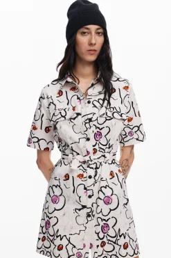Vestidos Y Monos-Desigual Vestido flores dibujadas
