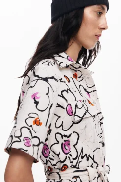Vestidos Y Monos-Desigual Vestido flores dibujadas