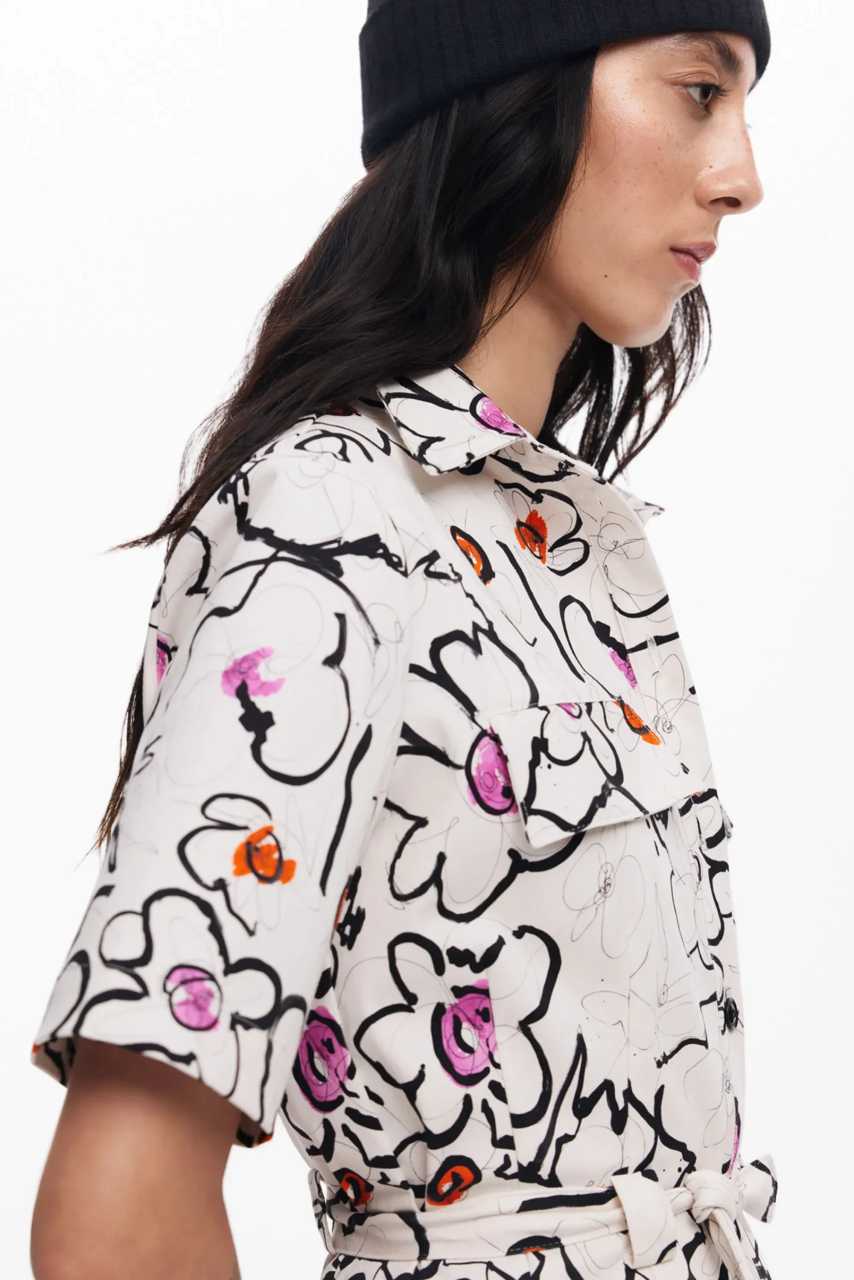 Vestidos Y Monos-Desigual Vestido flores dibujadas