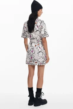 Vestidos Y Monos-Desigual Vestido flores dibujadas