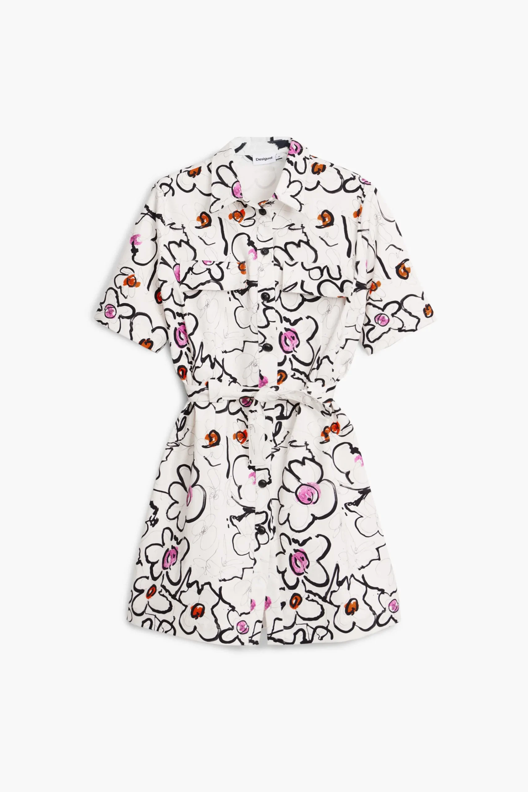Vestidos Y Monos-Desigual Vestido flores dibujadas