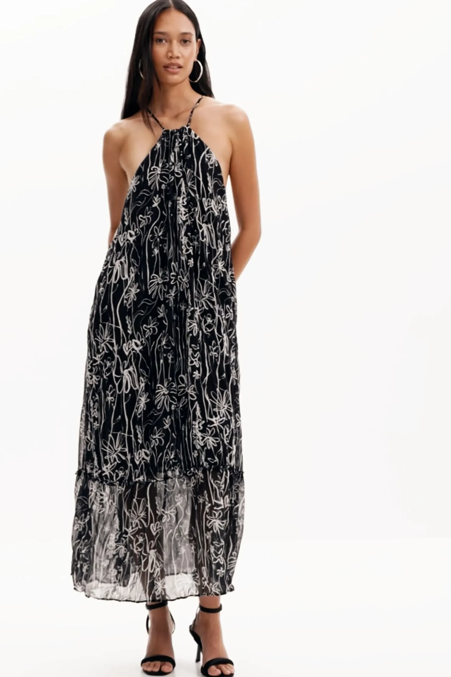 Vestidos Y Monos-Desigual Vestido halter ilustraciones flores