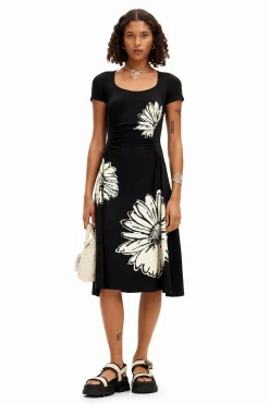 Vestidos Y Monos-Desigual Vestido midi de manga corta con escote y margaritas